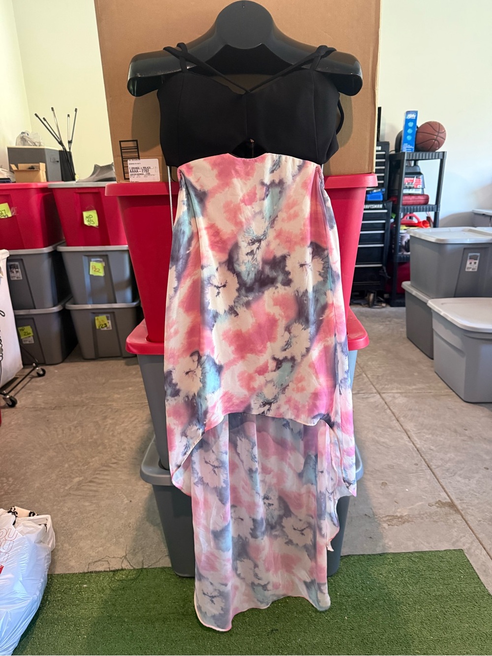 Tie-Dye High-Low Maxi Dress with Black Bodice p70